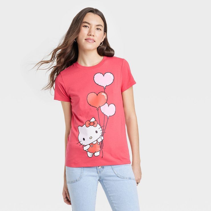 Women's Hello Kitty Valentine's Day Short Sleeve Graphic T-Shirt - Red | Target