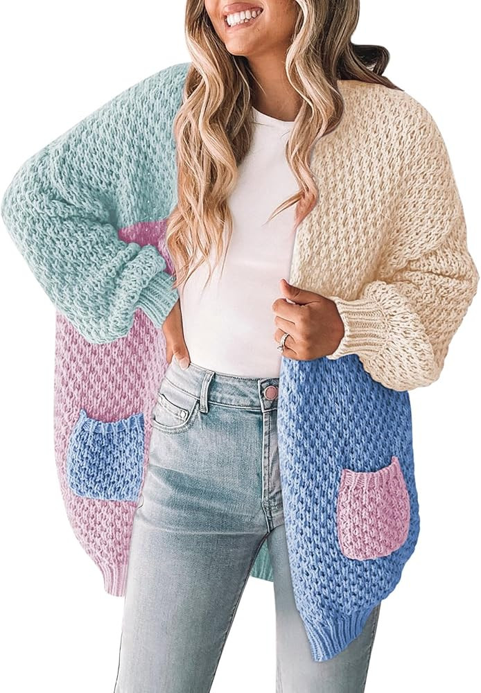 Pink Queen Women 2025 Fall Oversized Sweaters Cardigan Lantern Sleeve Chunky Knit Outwear Coats w... | Amazon (US)