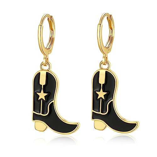 Cowgirl Earrings,9 Pairs Cowboy Boot Earrings,Western Cowgirl Boot Hat Dangle Earrings Gift (black boot) | Amazon (US)