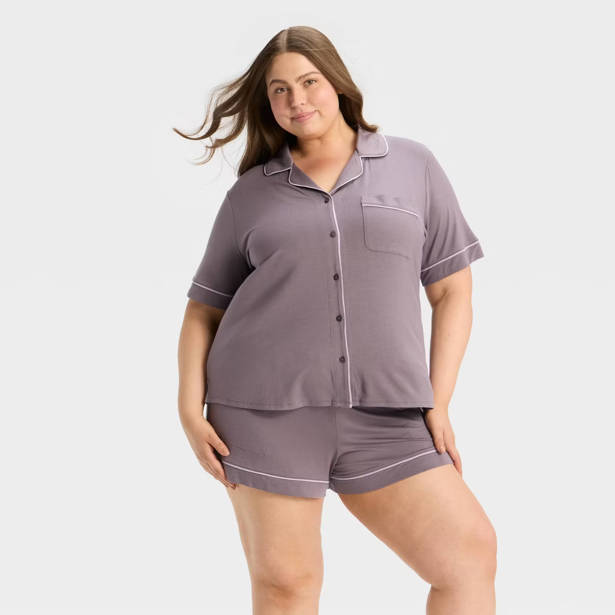Women's Cloud Knit Short Sleeve Notch Collar Shirt and Shorts Pajama Set - Auden™ | Target