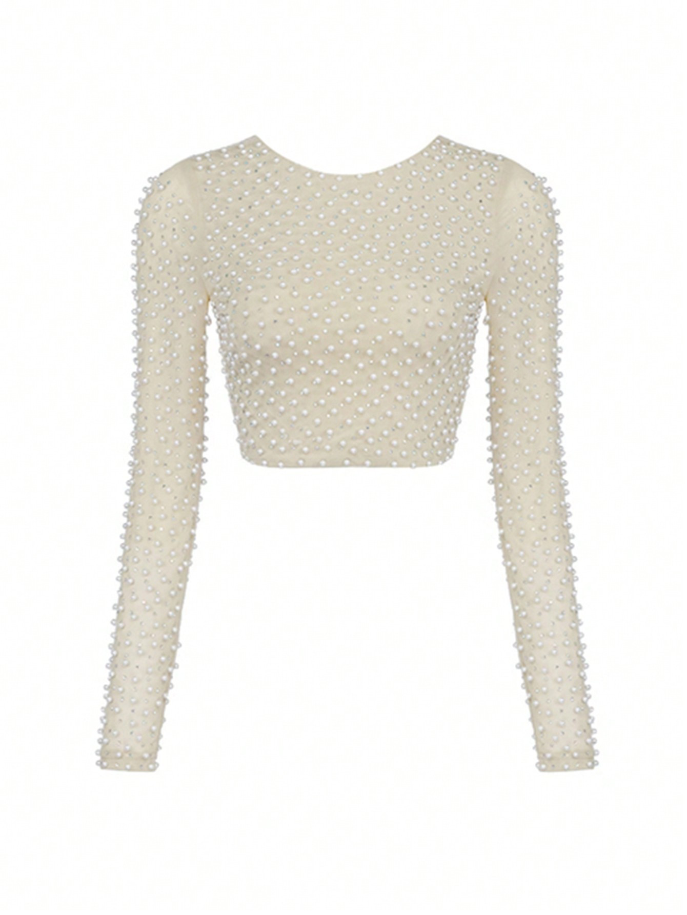 Pearls Beaded Sheer Mesh Crop Top | SHEIN