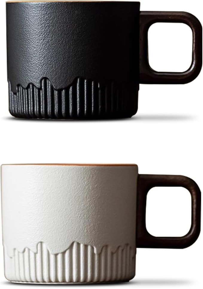 Conjunto de 2 xícaras de café expresso de cerâmica com cabo de madeira, caneca de café de por... | Amazon (BR)