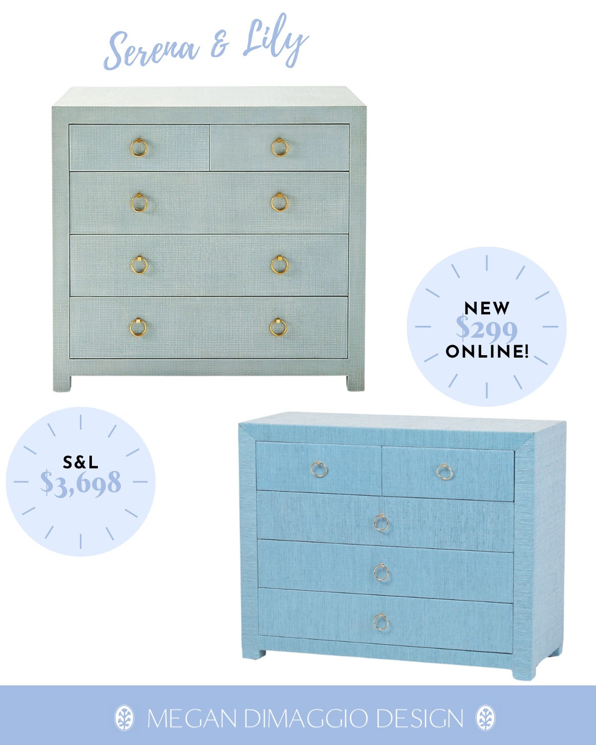 Yay!! Just added online & a better price than last year when the cream one came out for $349!! 🤯🙌🏻 Snag this Serena & Lily look for less tall Driftway blue grasscloth dresser for only $299 and free shipping w/ code: SHIP89

I spotted the matching nightstands in person and they were gorgeous!! 😍 more colors & styles linked too!

#LTKHome #LTKSaleAlert