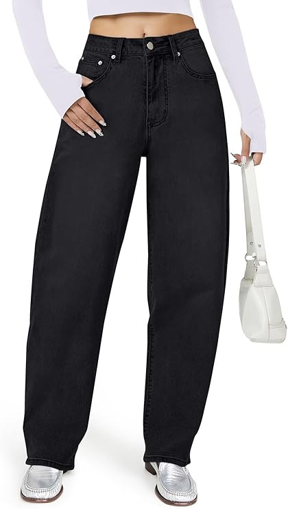 Barrel Jeans for Women, High Waisted Wide Straight Leg Boyfriend Microelastic Womens Mom Jeans | Amazon (US)