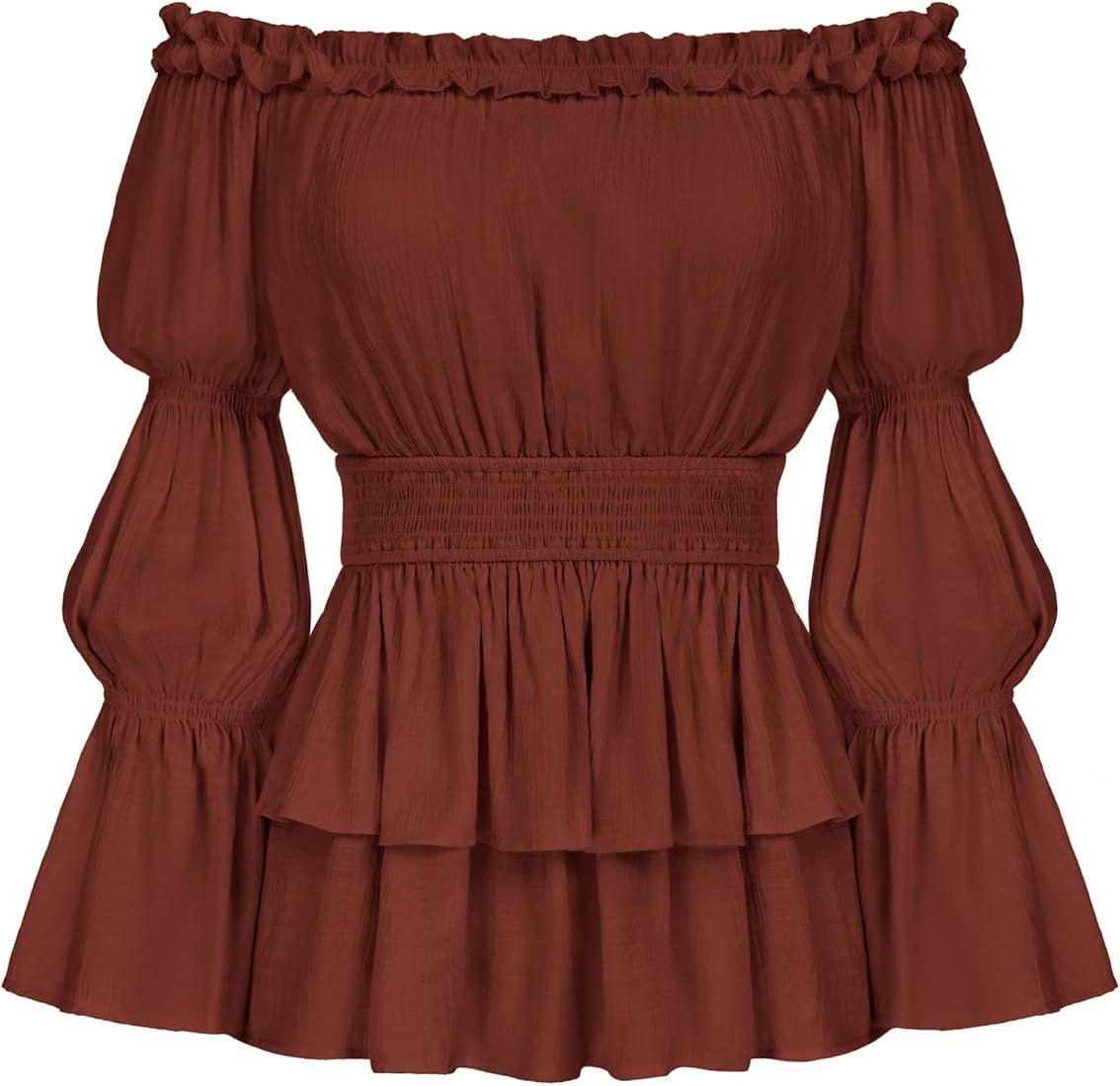 Scarlet Darkness Renaissance Shirt Women Puff Long Sleeve Peplum Peasant Tops | Amazon (US)