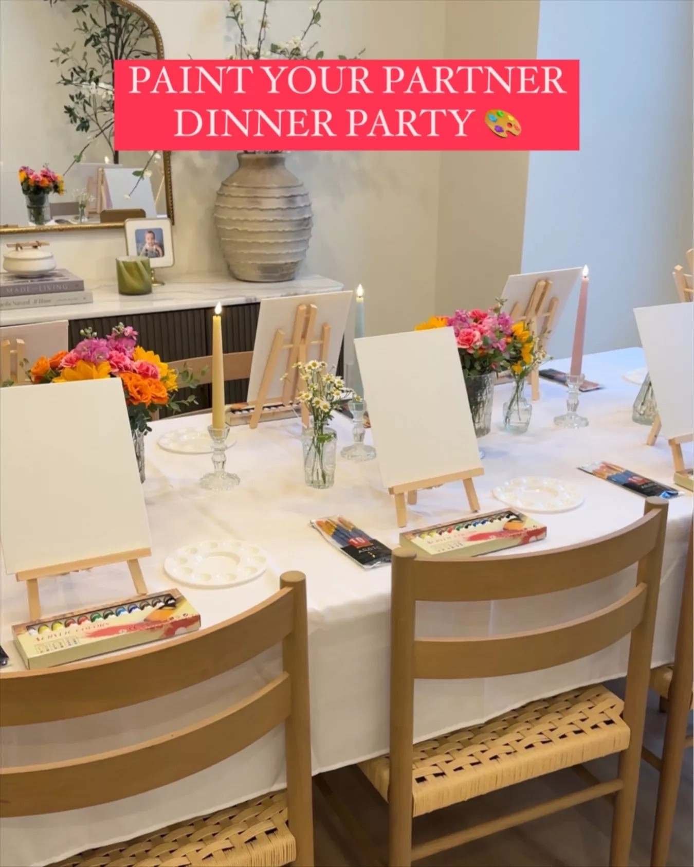 Here's everything I used for my "Paint Your Partner" dinner party — such a fun and creative idea for any gathering! Also linked some of our furniture pieces!

date night idea, creative dinner party, couples activity, unique hosting idea, dinner party inspo, home entertaining, art night

#LTKHome