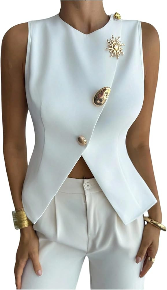 GORGLITTER Women's Wrap Cropped Sweater Vest Tops Sleeveless Dressy Casual Metal Business Casual ... | Amazon (US)
