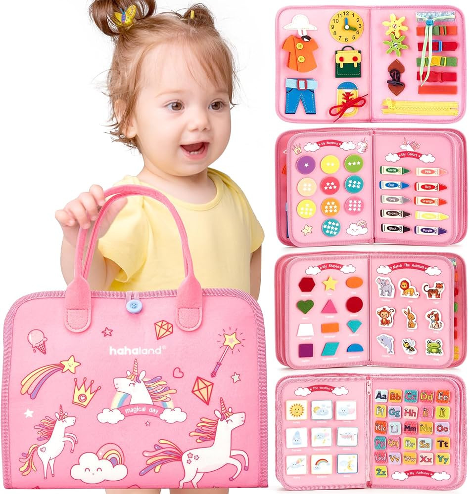 hahaland Busy Board - Montessori Toys for 2 Year Old Girl Birthday Gift - Preschool Learning Acti... | Amazon (US)