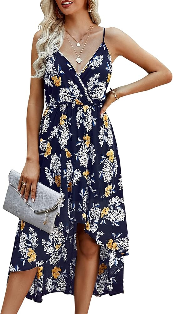 AOVDE Casual Dresses for Women Sleeveless Spaghetti Strap Sundresses Floral Summer Maxi Dress with B | Amazon (US)