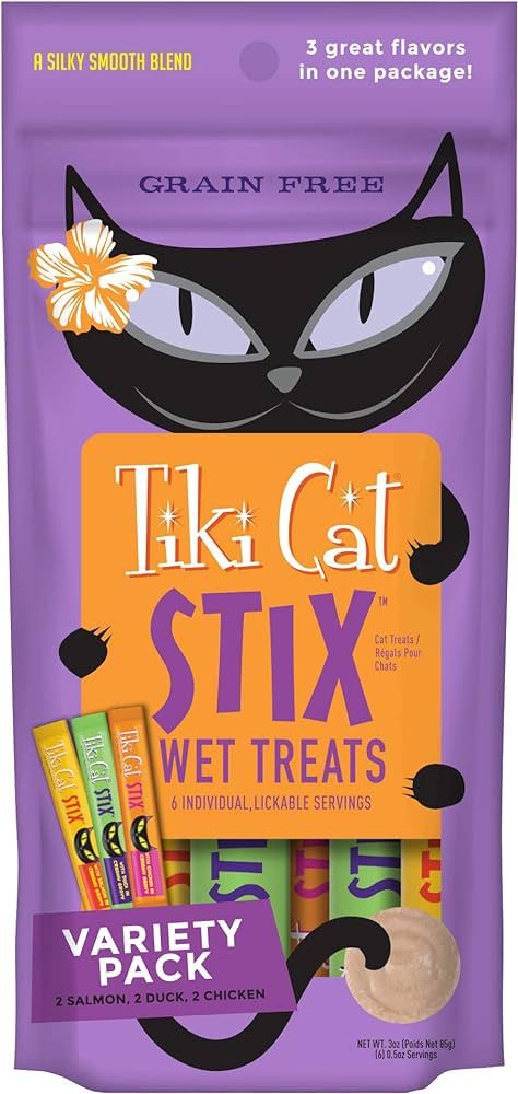 Tiki Cat Stix Wet Treats, Grain Free Lickable Smooth Mousse Blend in Creamy Gravy, Variety Pack 6... | Amazon (US)