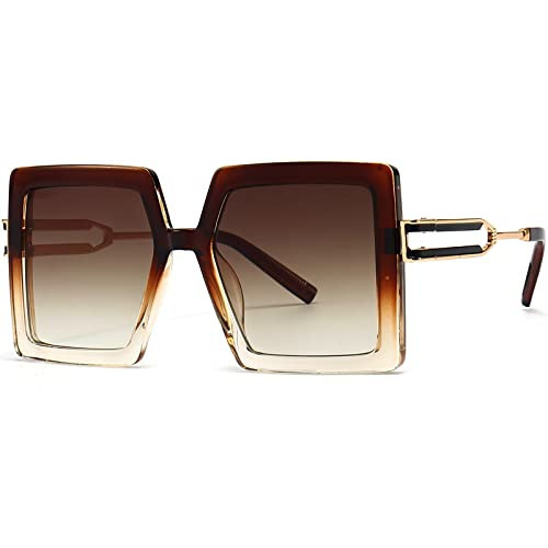 AIEYEZO Oversized Sunglasses for Women Square Fashion Big Large Frame Sun Glasses UV400 Protection (Brown/Brown Gradient) | Amazon (US)