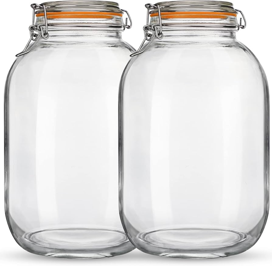 Qianfenie Glass Jars with Airtight Lids, 2 Pack - 1 Gallon Wide Mouth Mason Jars with Hinged Lids... | Amazon (US)
