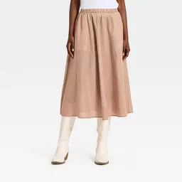Women's Pull-On Midi Skirt - A New Day™ Brown Gingham XS | Target