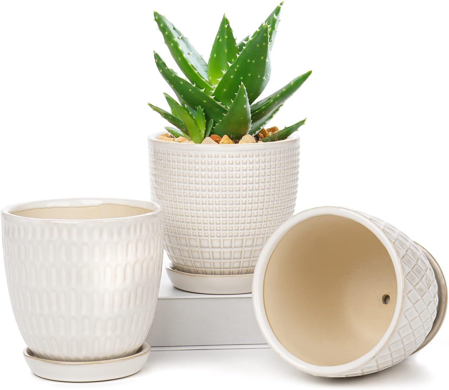 Amazon.com : 4 inches Ceramic Planter Pots 3 Set of Small Round Flower Pots with Drainage Hole an... | Amazon (US)