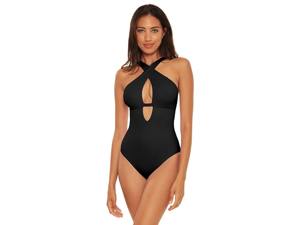 BECCA by Rebecca Virtue Fine Line Tessa Crossover High Neck One-Piece (Black) Women's Swimsuits One  | Zappos