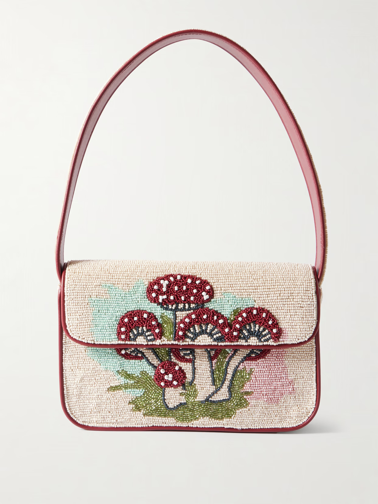 STAUD - Tommy Bead-embellished Satin Shoulder Bag - Off-white | NET-A-PORTER (US)