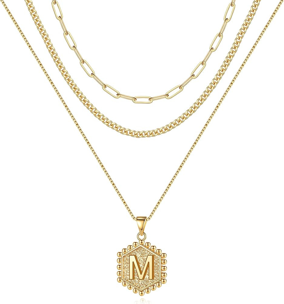 M MOOHAM Layered Initial Necklaces for Women, 14K Real Gold Plated Layered Necklaces for Women In... | Amazon (US)