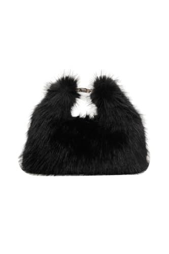 Ulisty Women Small Faux Fox Fur Clutch Bag Mini Furry Evening bag Plush Shoulder Bag Crossbody Bag Hobo Bag Handbag black | Amazon (US)