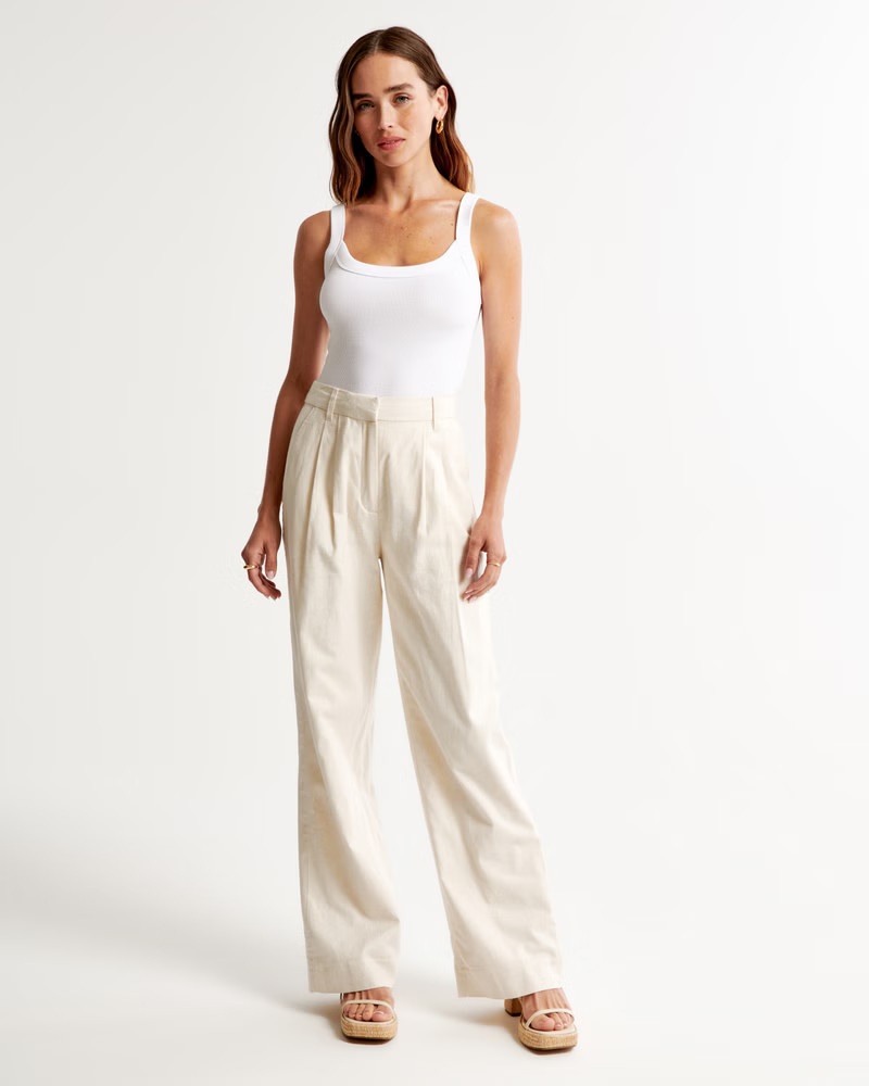 Linen-Blend Tailored Wide Leg Pant | Abercrombie & Fitch (US)