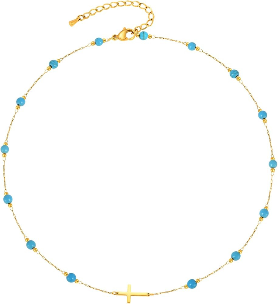 Gold Evil Eye Turquoise Necklace - 14K Gold Plated Turquoise Beaded Necklaces,Non Tarnish Golden ... | Amazon (US)