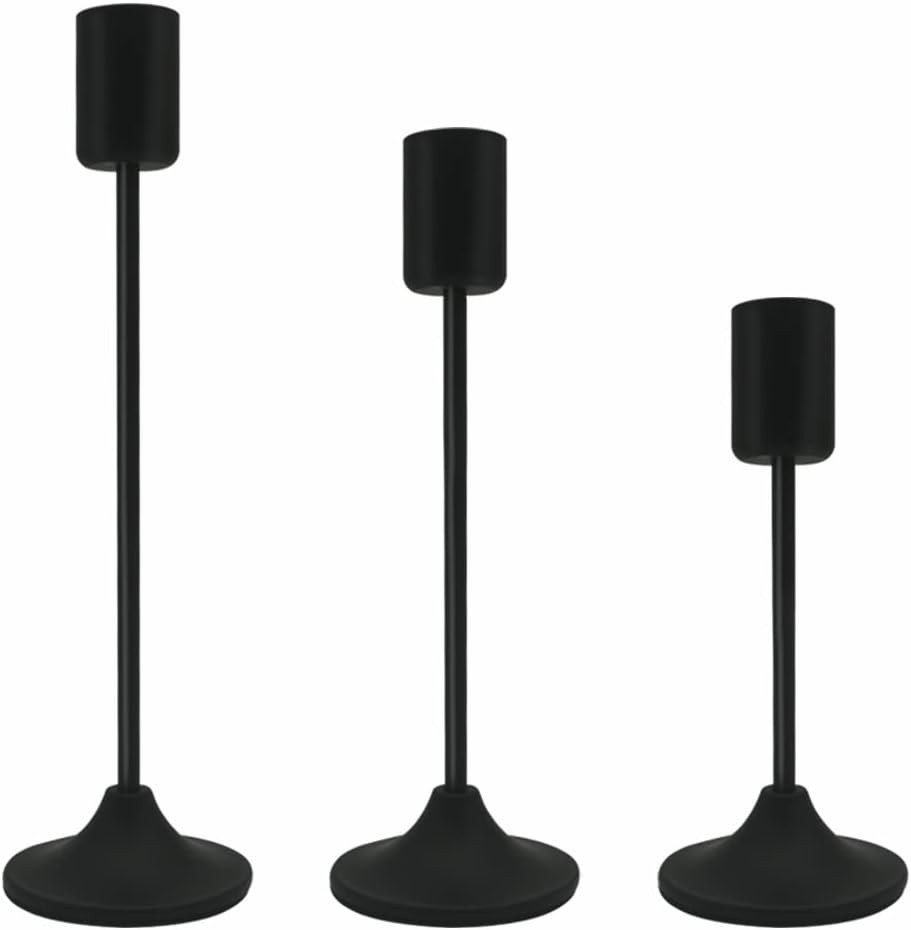 Armekel Matt Black Candlestick Holders Set of 3 for Taper Candles Candlestick Holder for Wedding ... | Amazon (US)