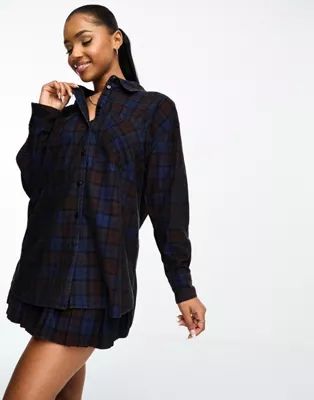ASOS DESIGN cord oversized shirt in brown and blue check - part of a set | ASOS (Global)
