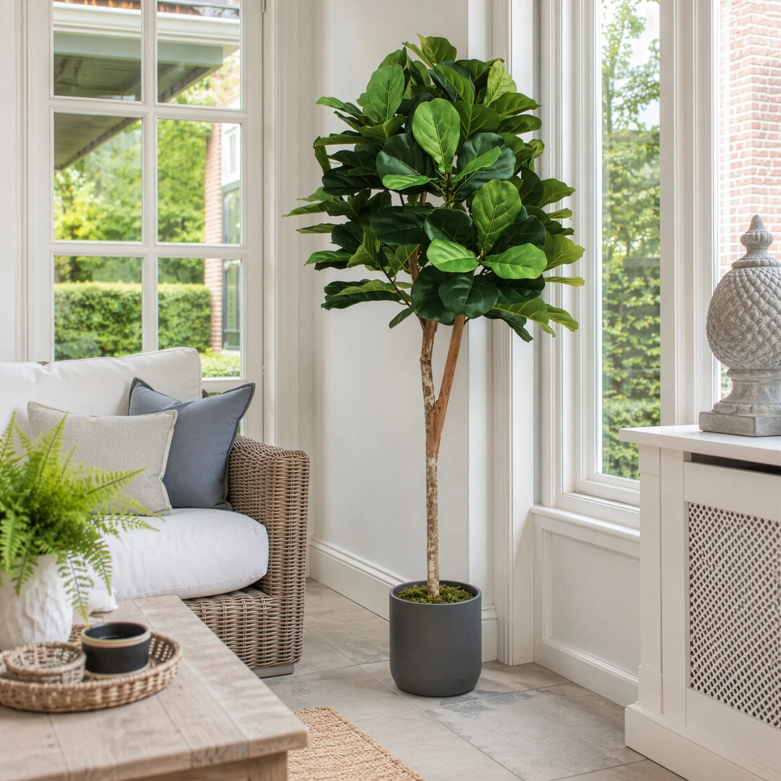 Ball Silk Fiddle Leaf Fig Tree in Pot | Wayfair North America