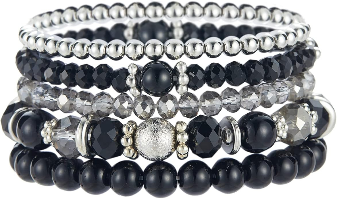 Noessla Beaded Pearl Stretch Bracelet Silver Stackable Crystal Beads Bracelets Trendy Costume Jew... | Amazon (US)