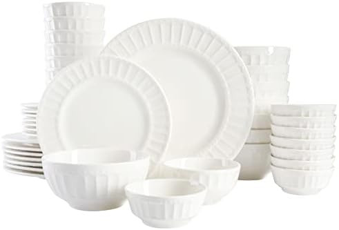 Gibson Home Zen Buffet Porcelain Ceramic Dinnerware Sets for 8, Plates and Bowls Set (40pcs), Whi... | Amazon (US)