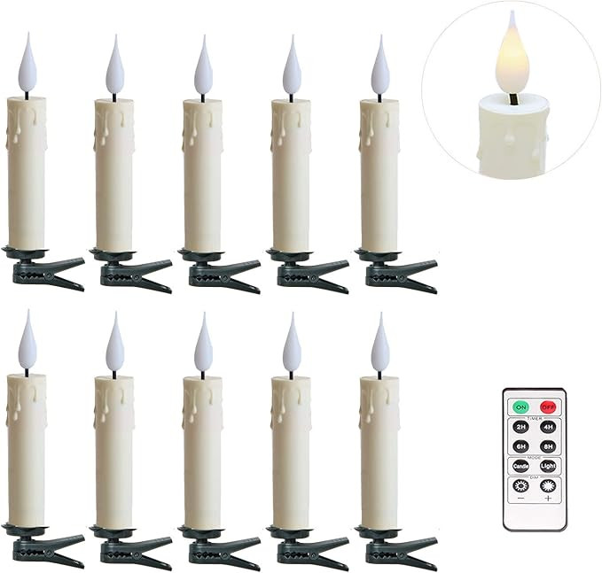 Pack of 10 Clip On LED Taper Candle with 3D Flickering Flame, Battery Operated Taper Candle with ... | Amazon (US)