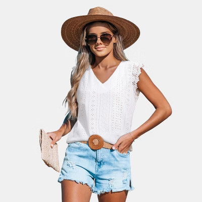 Women's Breezy Eyelet Lace Top for Beach Getaways - Cupshe-M-White | Target
