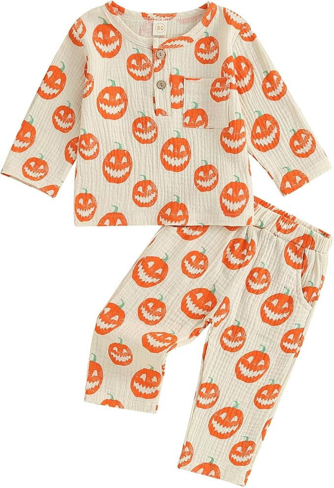 GOOCHEER Toddler Baby Boy Girl Halloween Clothes Pumpkin Long Sleeve Shirt and Pants Set Unisex H... | Amazon (US)
