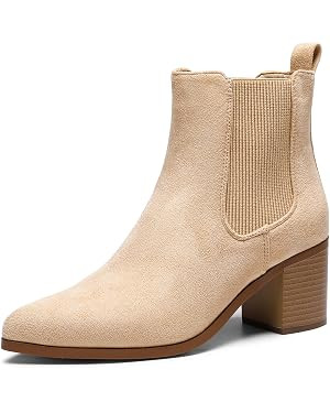 DREAM PAIRS Women's Retro Elastic Chelsea Ankle Boots Fashion Low Chunky Block Heel Pointed Toe F... | Amazon (US)