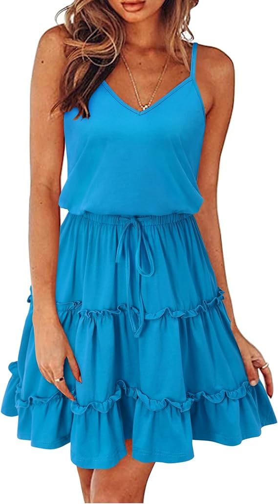 Newshows Women's Summer Spaghetti Strap Dress Sleeveless V Neck Casual Sundress | Amazon (US)