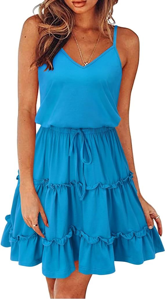 Newshows Women's Summer Spaghetti Strap Dress Sleeveless V Neck Casual Sundress | Amazon (US)