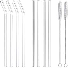 AKONEGE 6 Pack Glass Straw Reusable Clear Drinking Straws, 8.5'' x 10mm, 3 Straight and 3 Bent Gl... | Amazon (US)