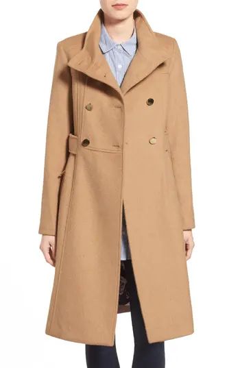 Petite Women's Eliza J Wool Blend Long Military Coat, Size 8P - Beige | Nordstrom