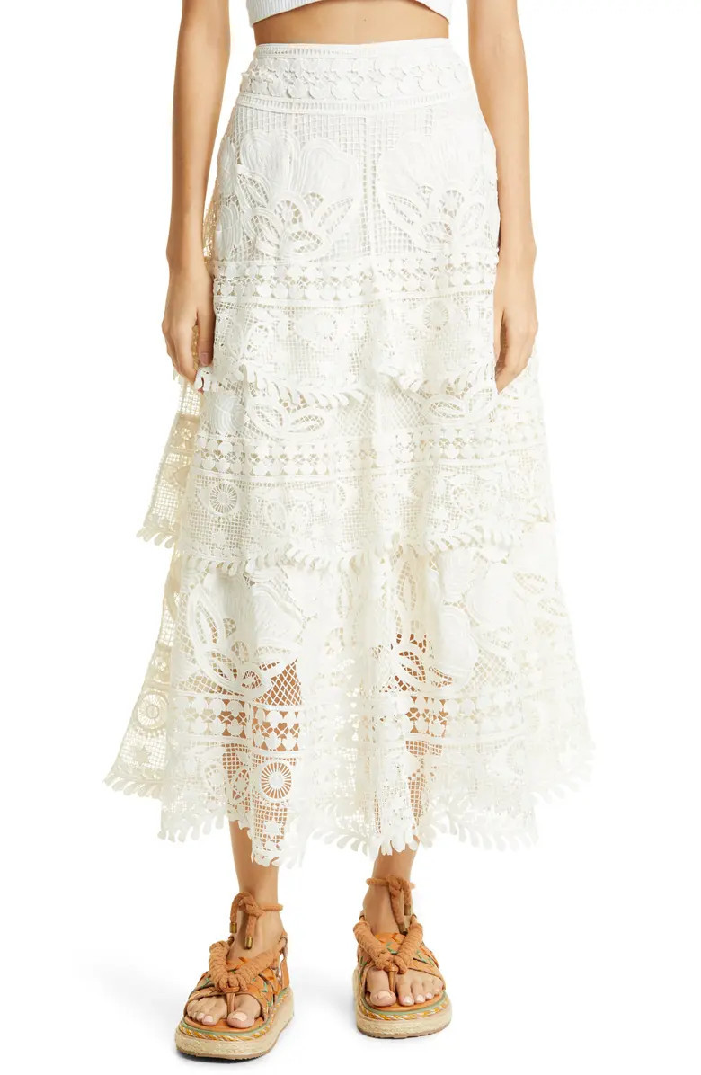 Alucina Luz Guipure Lace Midi Skirt | Nordstrom