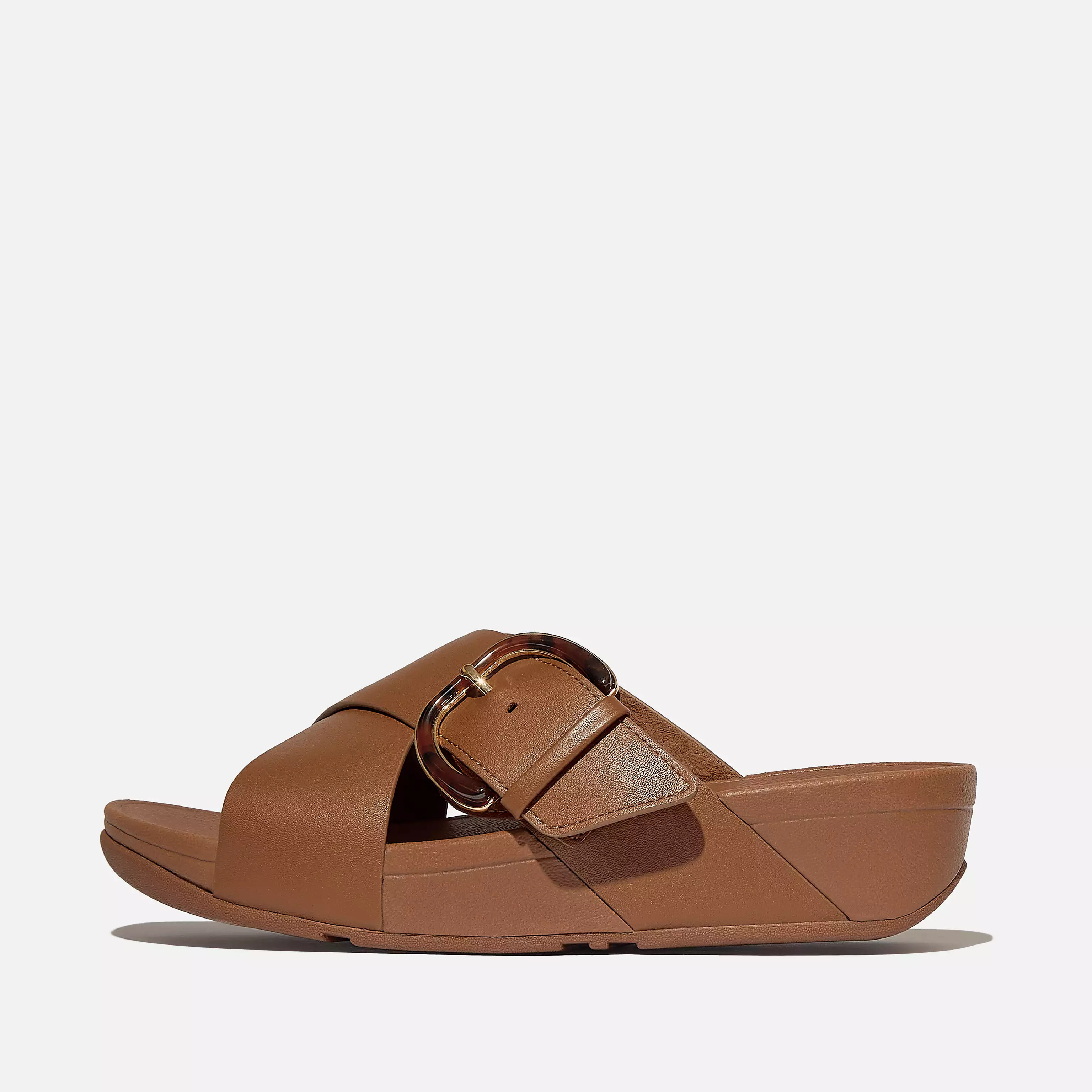 LULU Resin-Buckle Leather Cross Slides | FitFlop (US)