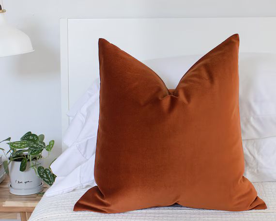 Rust Velvet Throw Pillow Covers, Luxury Velvet, Double-sided, Lumbars & 26 Euro Sham Available | Etsy (US)