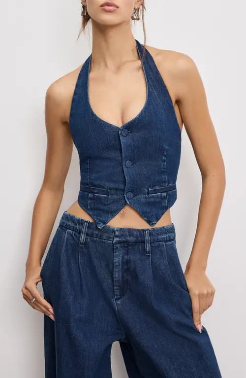 Good American Denim Halter Vest in Indigo724 at Nordstrom, Size X-Large | Nordstrom