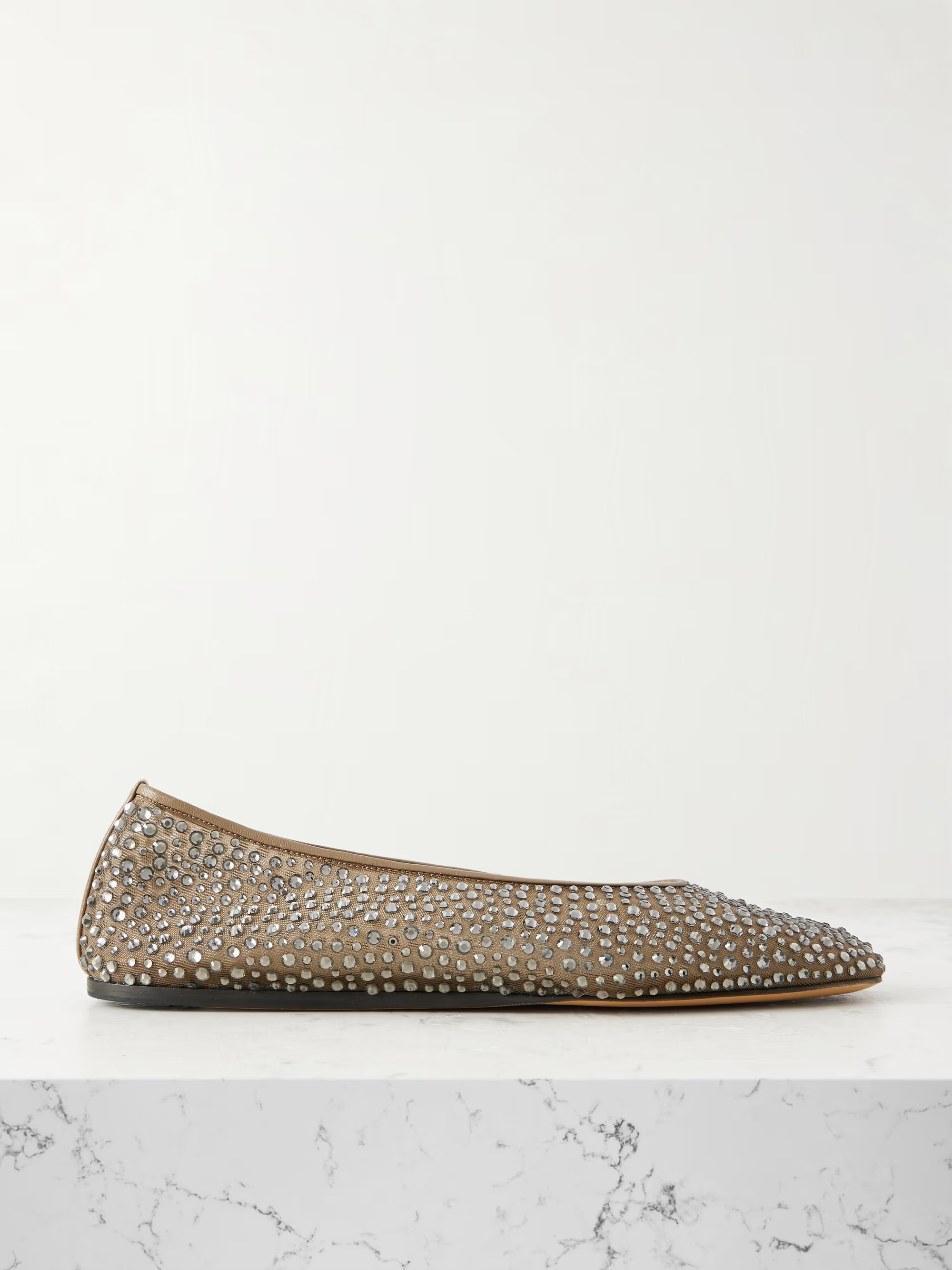 Luna leather-trimmed crystal-embellished mesh flats | NET-A-PORTER (US)