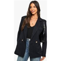 Womens Linen Look Oversized Blazer - Black - 10, Black | Boohoo.com (UK & IE)
