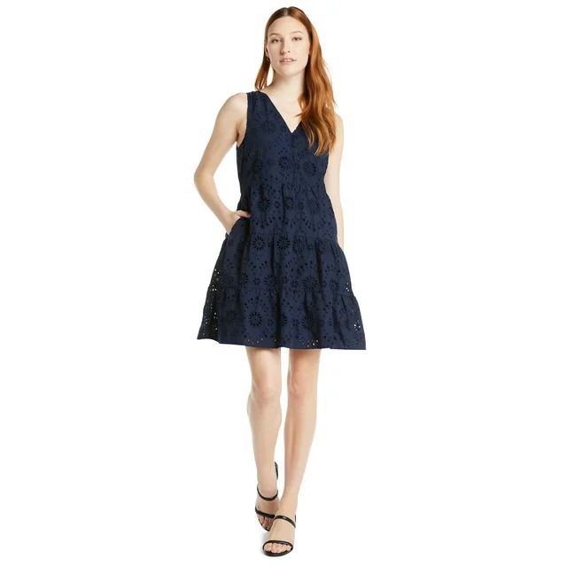 Time and Tru Women's and Women's Plus  Cotton Blend Tiered Eyelet Dress, Sizes XS-4X | Walmart (US)