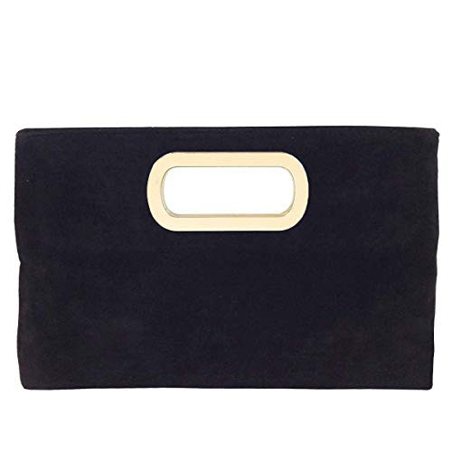 Top Handle Faux Suede Clutch, Black Large | Amazon (US)