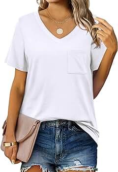 Geifa Womens T Shirts Short Sleeve V Neck Casual Summer Tops Tshirts with Pocket | Amazon (US)