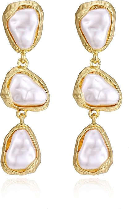 Gold Baroque Pearl Earrings Irregular Pearl Earrings Hypoallergenic for Women Jewelry | Amazon (US)
