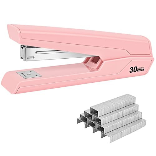 Metal Stapler with 830 Staples, Office Stapler, Staplers for Desk, 30 Sheet Capacity, Non-Slip, Pink | Amazon (US)
