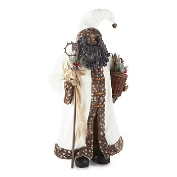 North Pole Trading Co. 36" African American White Fur Coat Handmade Santa Figurine | JCPenney