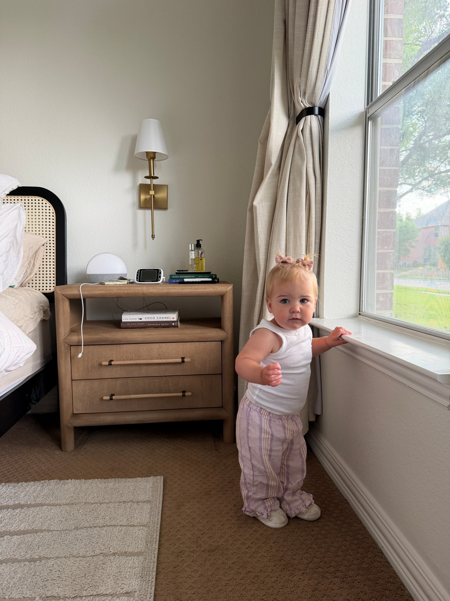 My angel girl!! Love these new nightstands- really big but not too big. 2 drawers too! Great quality and gorgeous!!! Love the texture on these

#LTKHome #LTKmomlife